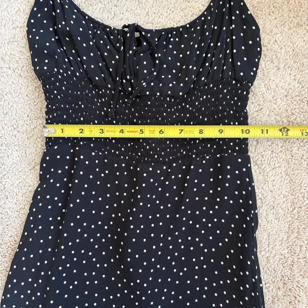 Reformation Fraise Polka Dot Mini Dress Black Tie Front Slip Dress Women's 4 - Picture 15 of 16